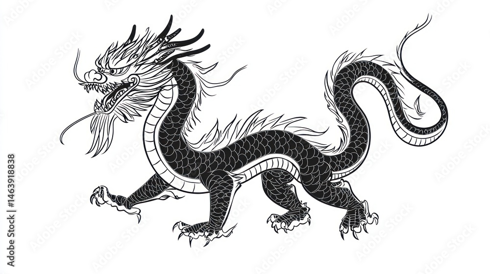 Obraz premium Dragon Image, Black and White