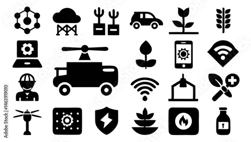 Agriculture Technology Line Icon Set Featuring Vector Pictograms