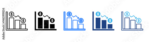 Economic Crisis Icon Set With Multiple Style Collection 