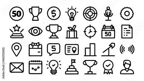 Business Success Line Icon Set Vector Pictograms for Corporate Milestones and Success Stories