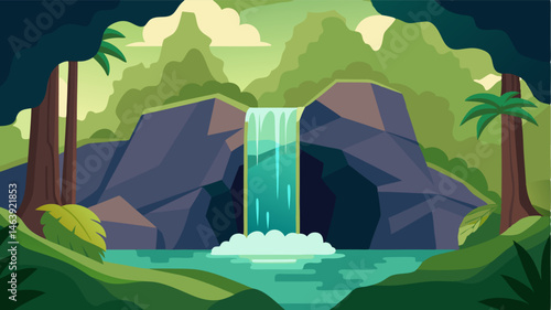 The constant flow of the waterfall has carved a small cavern behind it providing a cool and shady retreat for those seeking a moment of solitude in the midst of the rainforest.