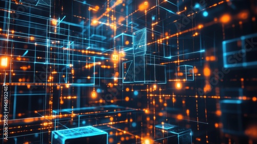 Ultra quality image of abstract black cubes network data background.