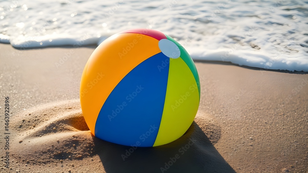 Obraz premium Realistic Photo of Beach Ball in Morning Sunlight