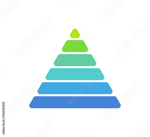 Levels of triangular pyramid. Triangle pyramid chart. Maslow layer diagram. Development level infographic. Six floor. Business graph. Vector illustration isolated on white background.