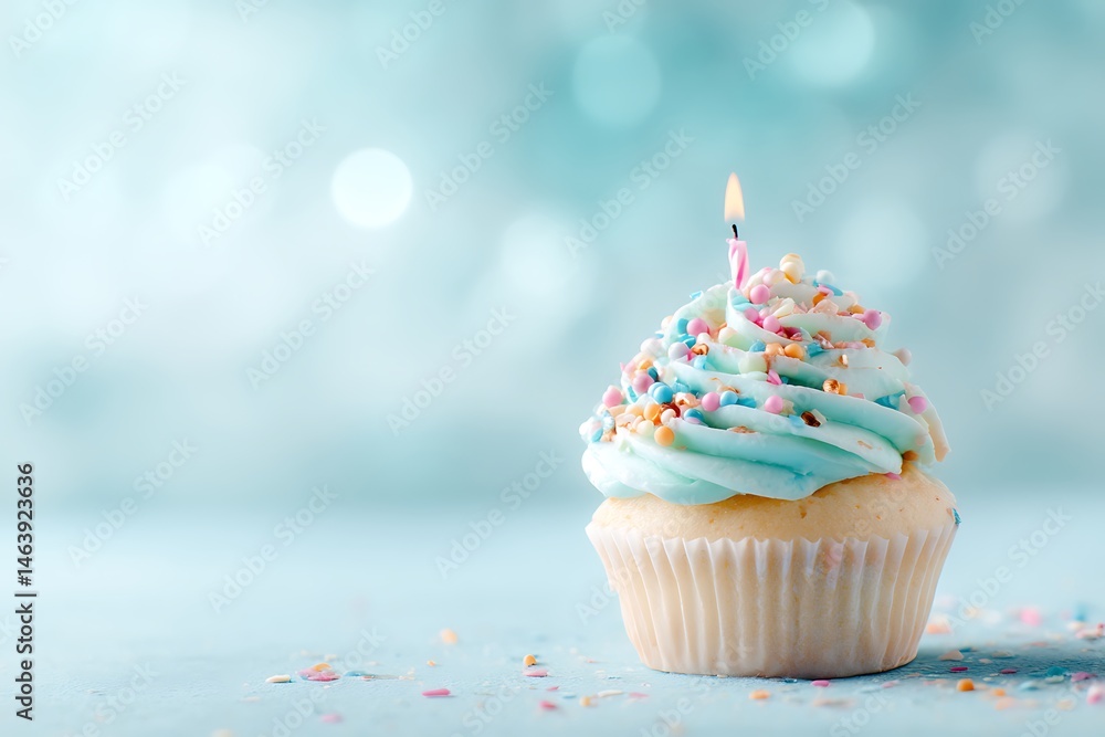 Single Birthday Cupcake with Blue Frosting and Sprinkles Single Birthday Cupcake with Blue Frosting and Sprinkles