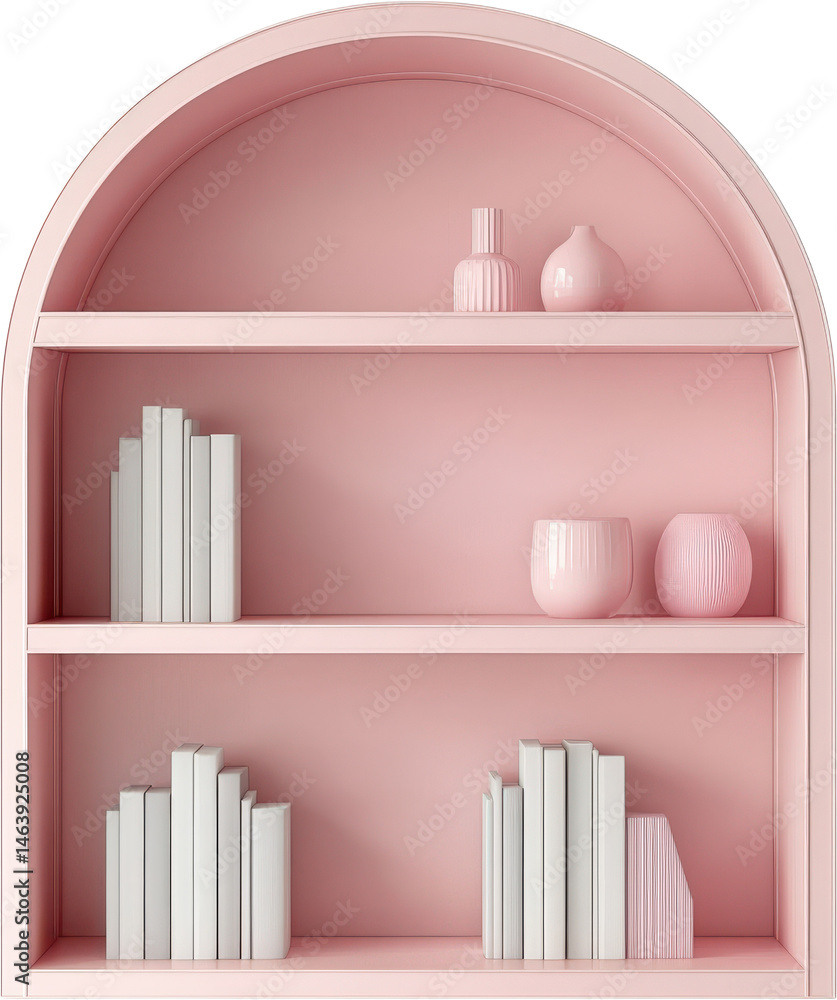 Pink Arch Bookshelf Display with Decor Pink Arch Bookshelf Display with Decor