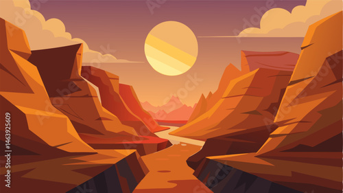The sun beats down on the rocky walls of this winding canyon casting a hazy glow over the desert landscape.