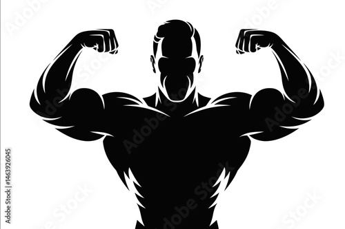 Bodybuilder silhouette flexing muscles fitness icon