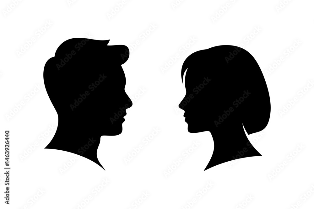 Fototapeta premium Man and woman silhouette profile face to face art