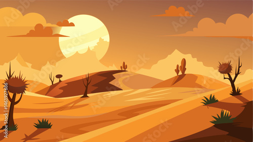 The sun casts long shadows across the windswept desert where spindly bushes cling to the ground and provide refuge for creatures tough enough to survive in this harsh environment.