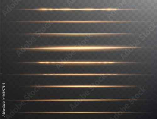 Golden glowing streaks with sparkles and flare on a dark transparent background. A dynamic, abstract vector element ideal for energy, motion, and digital light designs