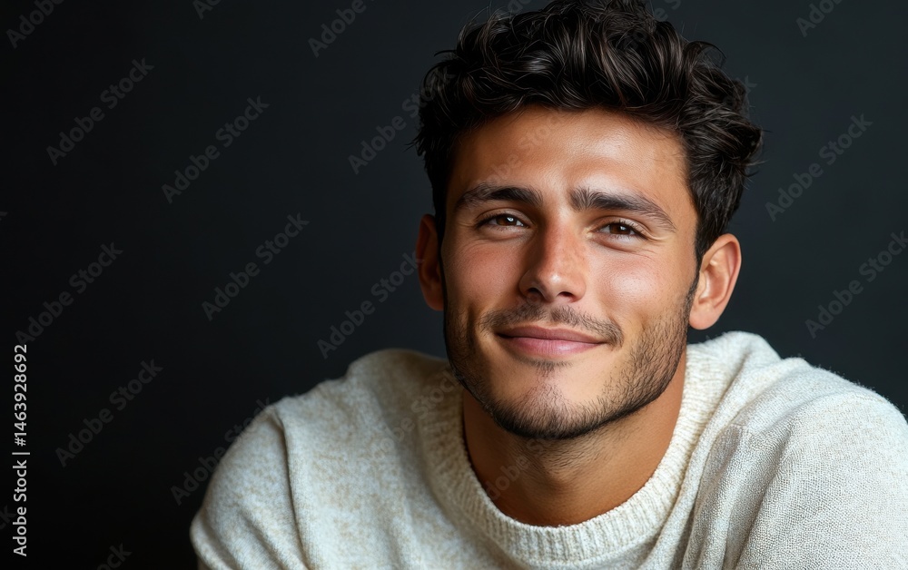 Obraz premium young vogue confident smiling man with short hair, wearing a light solid color blazer