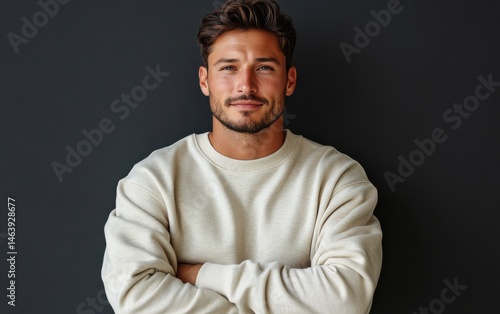 young vogue confident smiling man with short hair, wearing a light solid color blazer