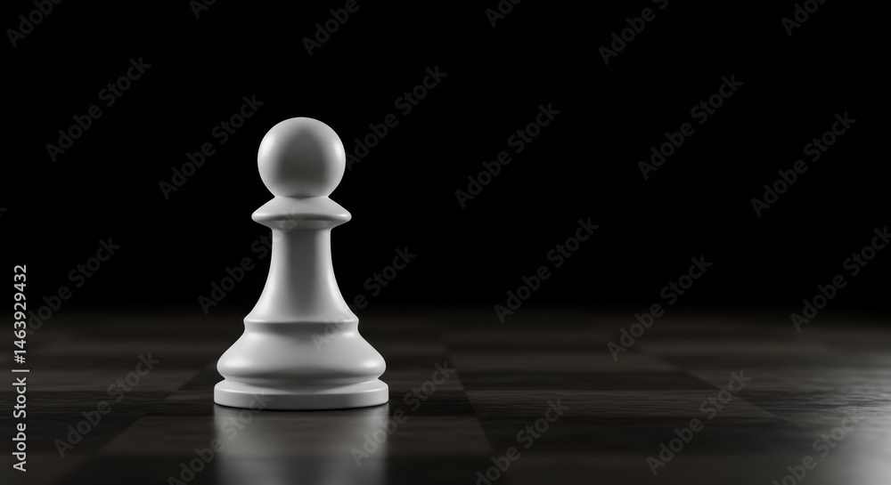 Simple, clean 3D render of a single white chess pawn piece (classic Staunton design). Business strategy presentations, articles on game theory or planning, educational materials about chess Simple, clean 3D render of a single white chess pawn piece (classic Staunton design). Business strategy presentations, articles on game theory or planning, educational materials about chess