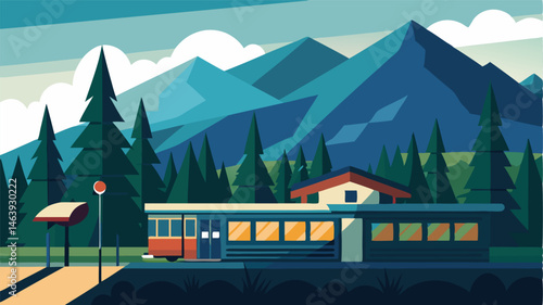 The train station sits peacefully at the edge of a dense forest providing a peaceful respite for weary travelers.