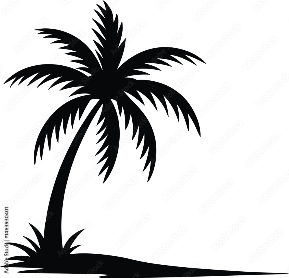 Obraz premium Black silhouette of a palm tree growing on the beach ready for a tropical vacation