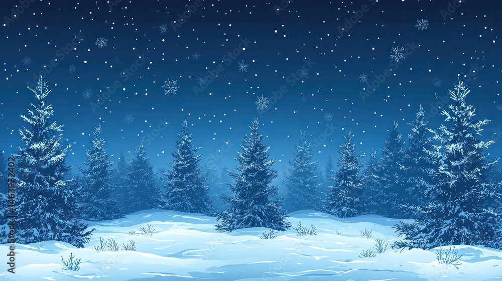 Snowy night forest scene Snowy night forest scene