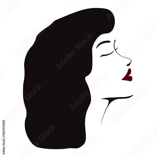 Elegant Female portrait isolated transparent background. Vector illustration of black silhouette woman portrait. Perfect t-shirt print, wall decor copybook cover EPS 10