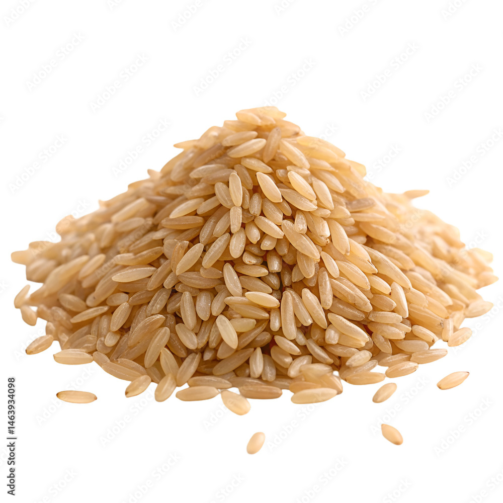 Obraz premium Brown integral uncooked rice Pile isolated on white background