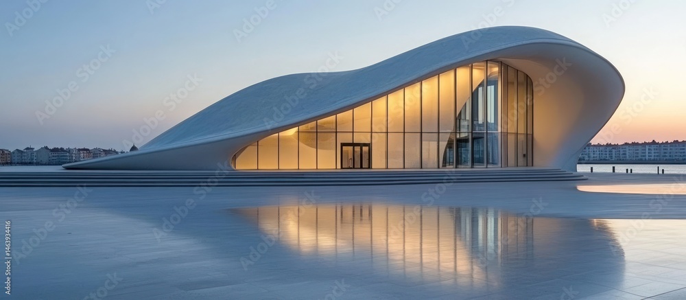 Fototapeta premium Modern Building with Glass Facade and Reflection