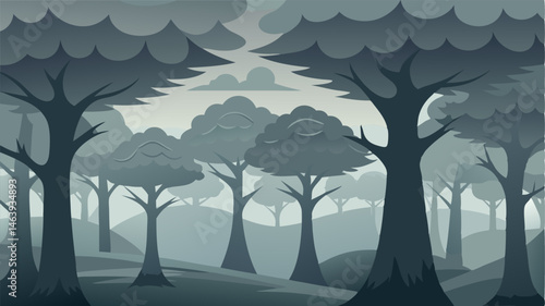 The trees seem to stretch endlessly into the fog their trunks fading into obscurity as if attempting to reach beyond the veil.