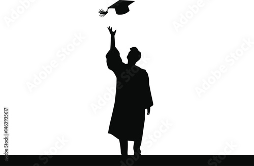 Silhouette of graduate celebrating completion of studies with tossed graduation cap