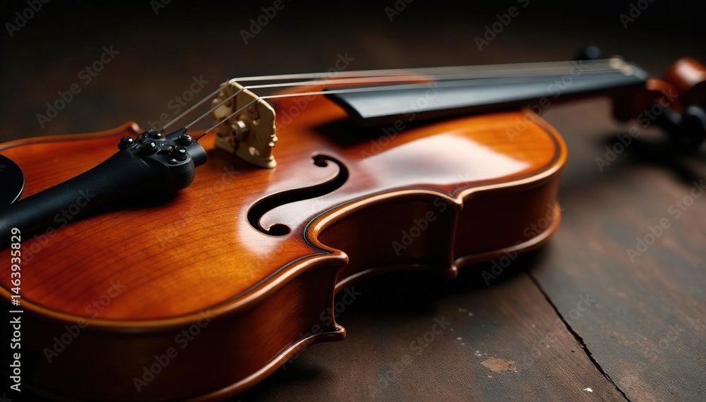 Fototapeta premium Side view of a polished violin, rich wood tones , curve, smooth
