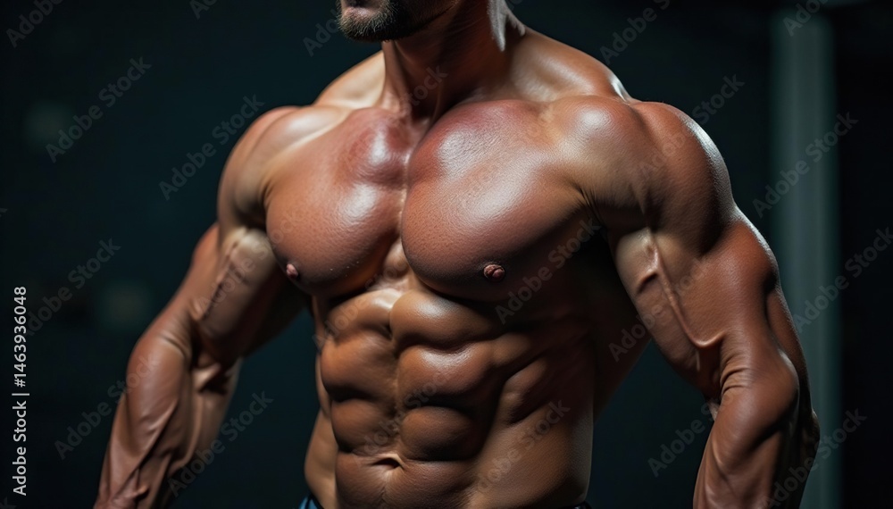 Fototapeta premium Muscular physique revealed after intense training , abs, body