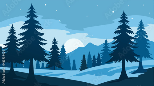 The elegant silhouette of pine trees against a snowy sky creating a tranquil and serene vista.