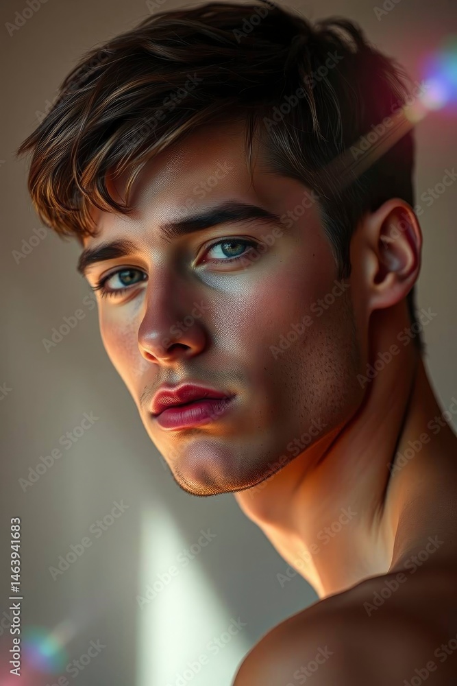 Portrait of Handsome Young Man with Blue Eyes and Natural Lighting Portrait of Handsome Young Man with Blue Eyes and Natural Lighting