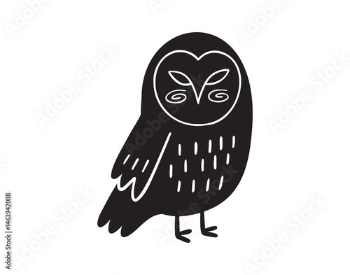 owl bird silhouette monochrome with patterns illustration. Trendy creative fabulous mystic folklore 
