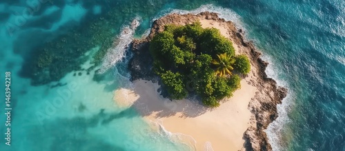 Tropical Island Aerial View with Sandy Beach and Turquoise Water