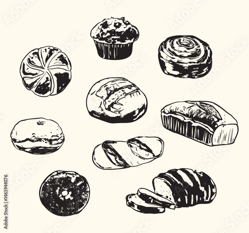 Black and White Pastries Illustration Collection