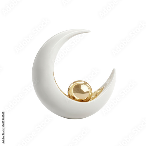 Crescent Moon Sculpture with Golden Sphere - Modern Abstract Home Decor