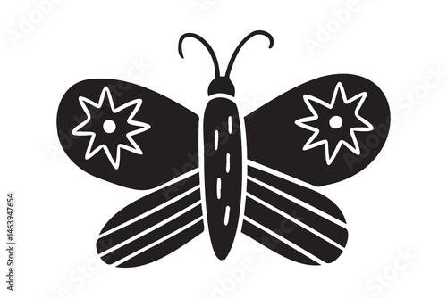 insect, butterfly or moth silhouette monochrome with patterns illustration. Trendy creative fabulous mystic folklore 