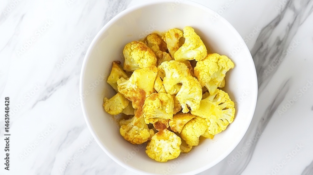 Seasoned cauliflower florets in a bowl Seasoned cauliflower florets in a bowl