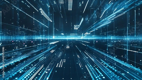 Wallpaper Mural Abstract Blue Data Stream Tunnel - Futuristic Digital Network Torontodigital.ca