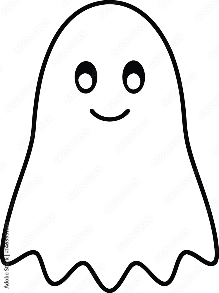 Obraz premium Cute Spooky Ghost Line Art Simple Halloween Design for Cards Prints and Web