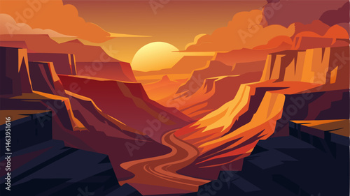 The shadows of the canyon blend with the warm hues of the setting sun creating a stunningly beautiful landscape.