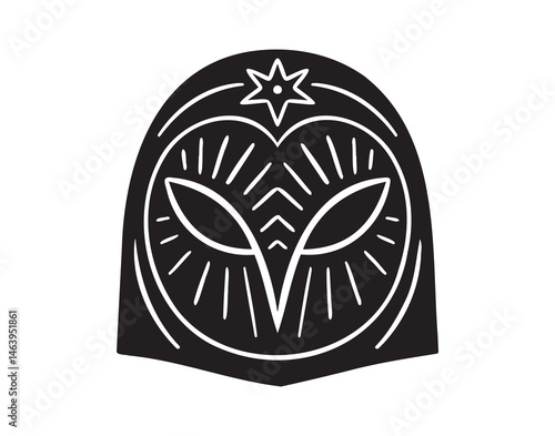 owl head emblem silhouette monochrome with patterns illustration. Trendy creative fabulous mystic folklore 
