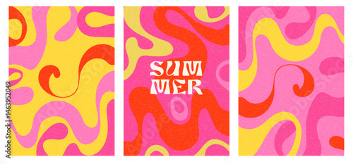 pink bright summer vertical set of posters with wavy abstract free shapes, summer cover, decoration, backgrounds for ads, sale, web,  media, event, creative modern  vector illustration