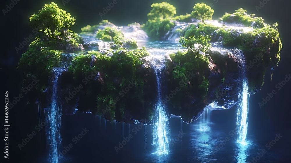 Obraz premium Floating island waterfall landscape