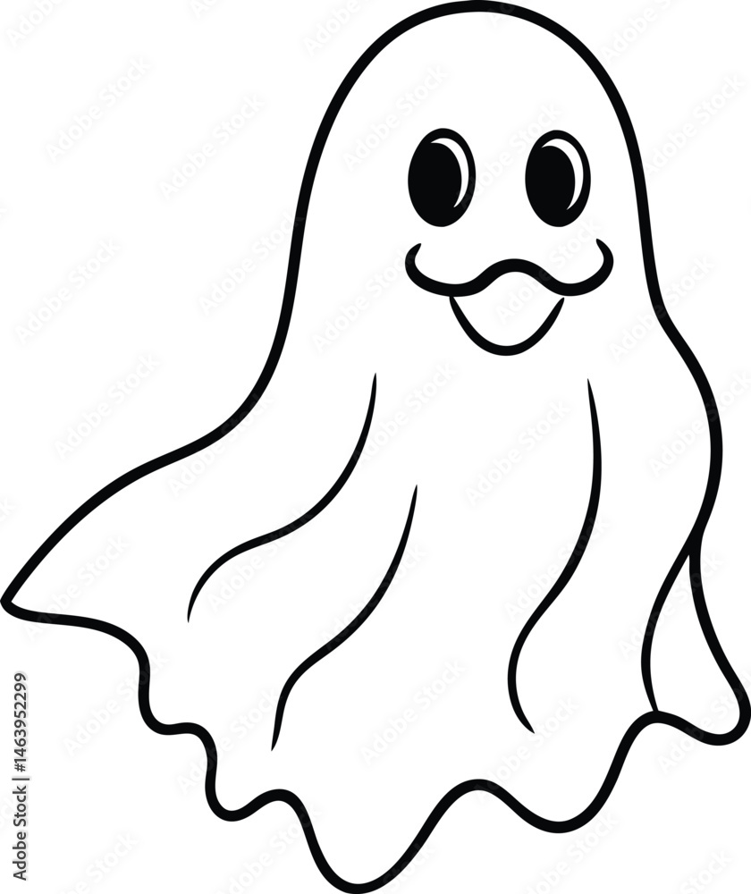 Cute Spooky Ghost Line Art Simple Halloween Design for Cards Prints and Web Cute Spooky Ghost Line Art Simple Halloween Design for Cards Prints and Web