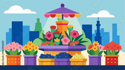 The markets centerpiece a towering display of freshly flowers in every color imaginable creating a beautiful fragrant sight.