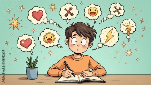 Creative mind exploring emotions and ideas through art and imagination in a cozy workspace filled with inspiration