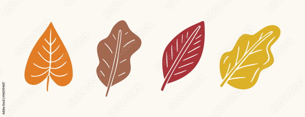 Fototapeta premium autumn leaves hand drawn doodle icon set. fall foliage sticker clip art leaf element collection