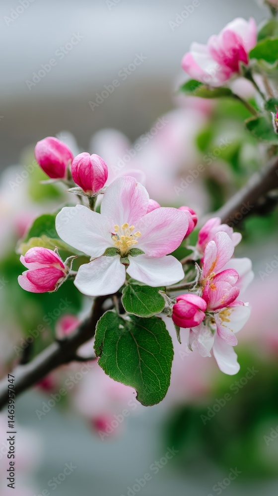 Obraz premium A branch of a tree with pink and white flowers on it
