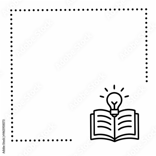 Linear Drawing of an Open Book with a Lightbulb Idea, copy space 