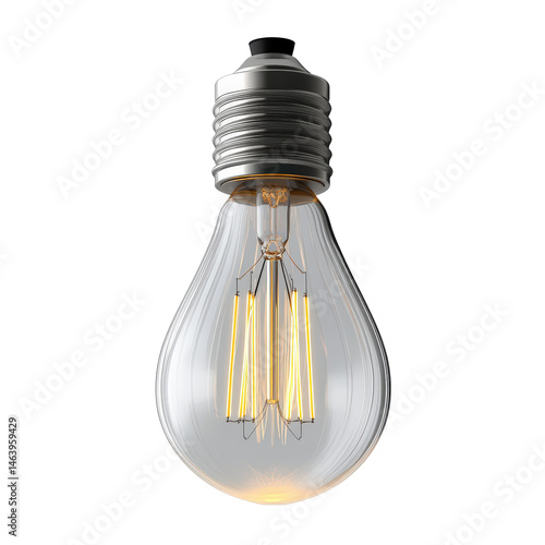 Isolated Vintage Filament Light Bulb with Clear Glass