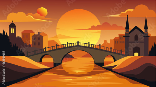The sun sets over the water casting a warm golden glow on the iconic bridges that connect the different parts of this charming canal town.